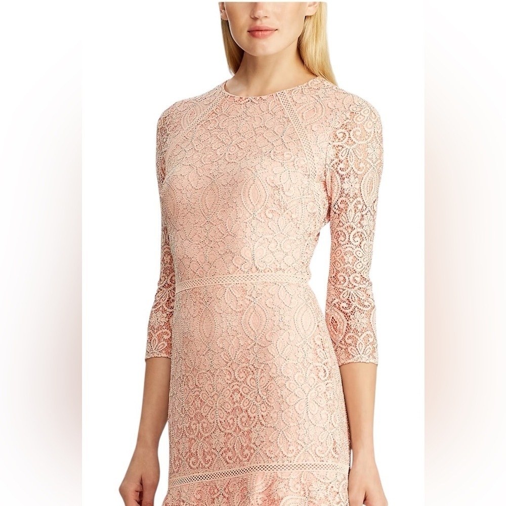 Lauren Ralph Lauren Lace Pink/Black Drop-Waist Dress Size 4 NWT - Picture 5 of 11
